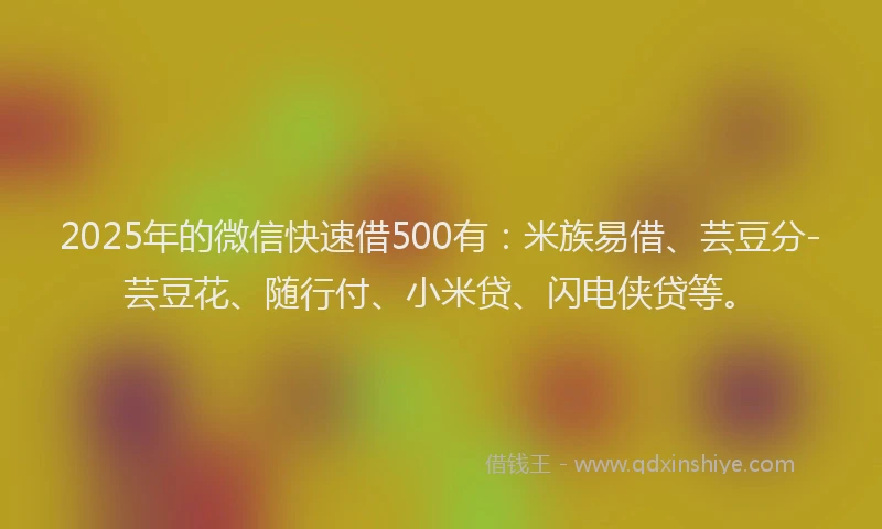 2025年的微信快速借500有：米族易借、芸豆分-芸豆花、随行付、小米贷、闪电侠贷等。
