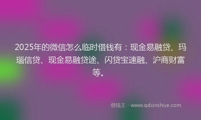 2025年的微信怎么临时借钱有：现金易融贷、玛瑙信贷、现金易融贷途、闪贷宝速融、沪商财富等。
