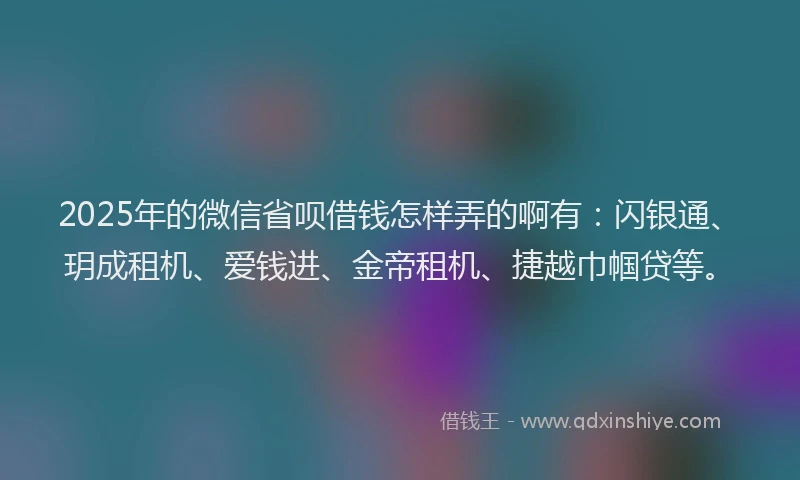2025年的微信省呗借钱怎样弄的啊有：闪银通、玥成租机、爱钱进、金帝租机、捷越巾帼贷等。