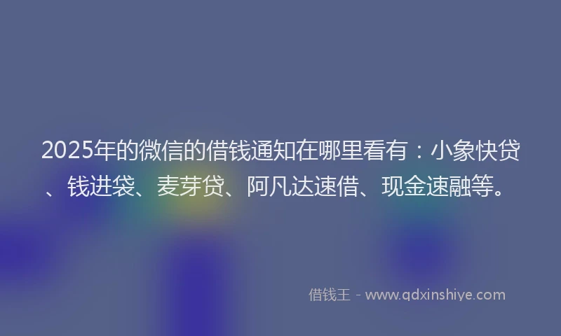 2025年的微信的借钱通知在哪里看有：小象快贷、钱进袋、麦芽贷、阿凡达速借、现金速融等。
