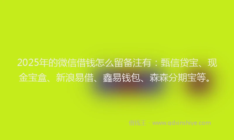 2025年的微信借钱怎么留备注有：甄信贷宝、现金宝盒、新浪易借、鑫易钱包、森森分期宝等。