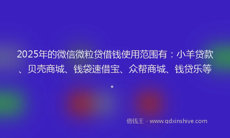 2025年的微信微粒贷借钱使用范围有：小羊贷款、贝壳商城、钱袋速借宝、众帮商城、钱贷乐等。