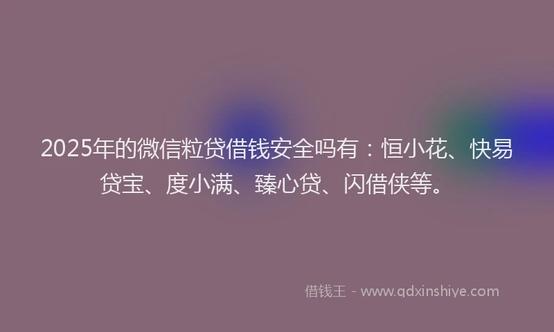 2025年的微信粒贷借钱安全吗有：恒小花、快易贷宝、度小满、臻心贷、闪借侠等。