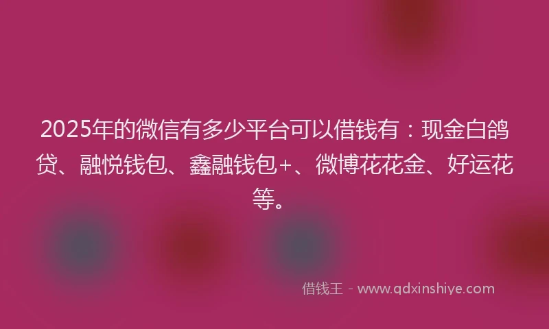 2025年的微信有多少平台可以借钱有：现金白鸽贷、融悦钱包、鑫融钱包+、微博花花金、好运花等。