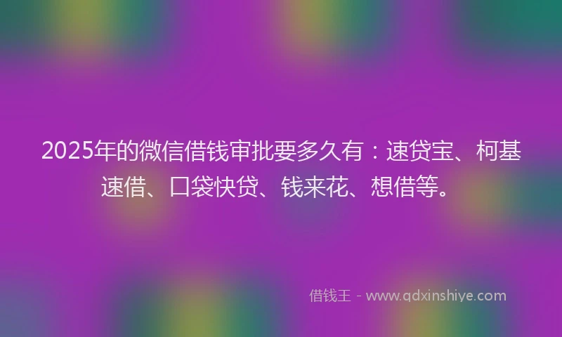 2025年的微信借钱审批要多久有：速贷宝、柯基速借、口袋快贷、钱来花、想借等。