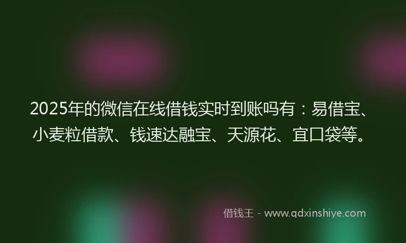 2025年的微信在线借钱实时到账吗有：易借宝、小麦粒借款、钱速达融宝、天源花、宜口袋等。