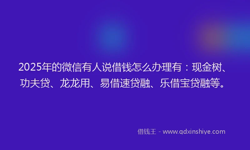 2025年的微信有人说借钱怎么办理有：现金树、功夫贷、龙龙用、易借速贷融、乐借宝贷融等。