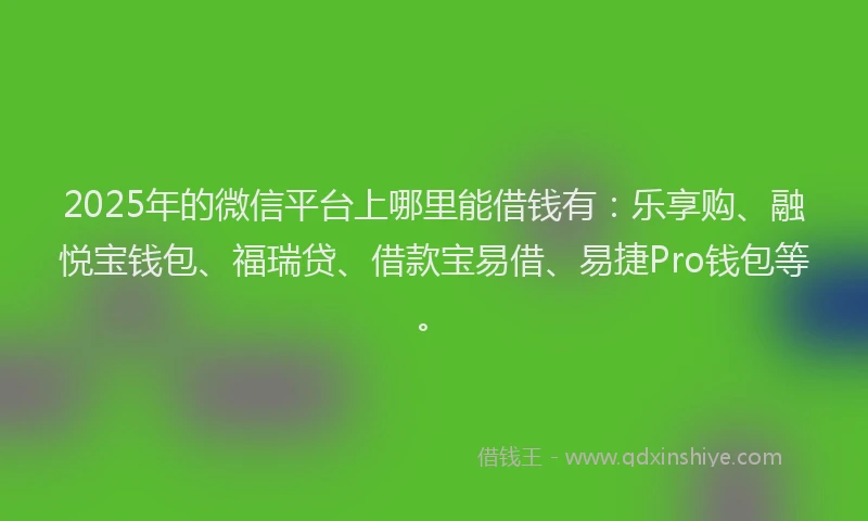 2025年的微信平台上哪里能借钱有：乐享购、融悦宝钱包、福瑞贷、借款宝易借、易捷Pro钱包等。