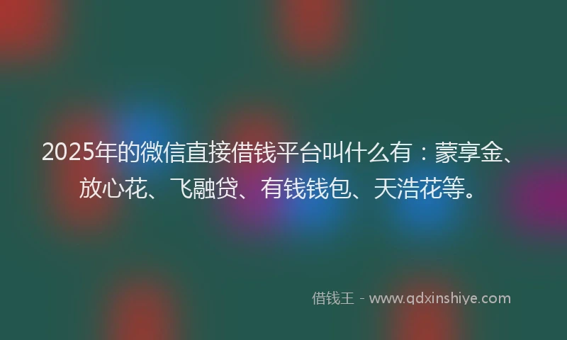 2025年的微信直接借钱平台叫什么有：蒙享金、放心花、飞融贷、有钱钱包、天浩花等。