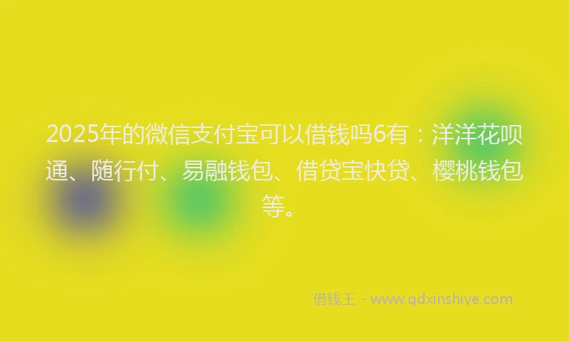2025年的微信支付宝可以借钱吗6有：洋洋花呗通、随行付、易融钱包、借贷宝快贷、樱桃钱包等。