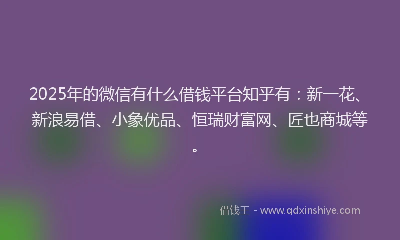 2025年的微信有什么借钱平台知乎有：新一花、新浪易借、小象优品、恒瑞财富网、匠也商城等。
