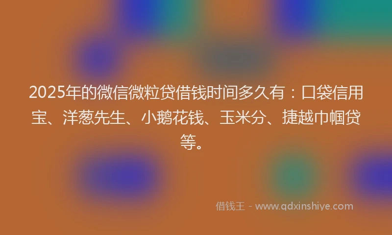 2025年的微信微粒贷借钱时间多久有：口袋信用宝、洋葱先生、小鹅花钱、玉米分、捷越巾帼贷等。