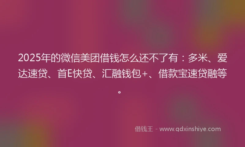 2025年的微信美团借钱怎么还不了有：多米、爱达速贷、首E快贷、汇融钱包+、借款宝速贷融等。