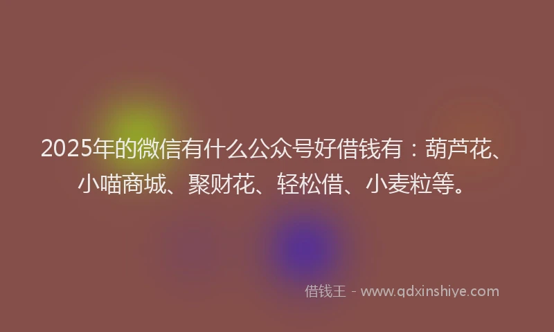2025年的微信有什么公众号好借钱有：葫芦花、小喵商城、聚财花、轻松借、小麦粒等。