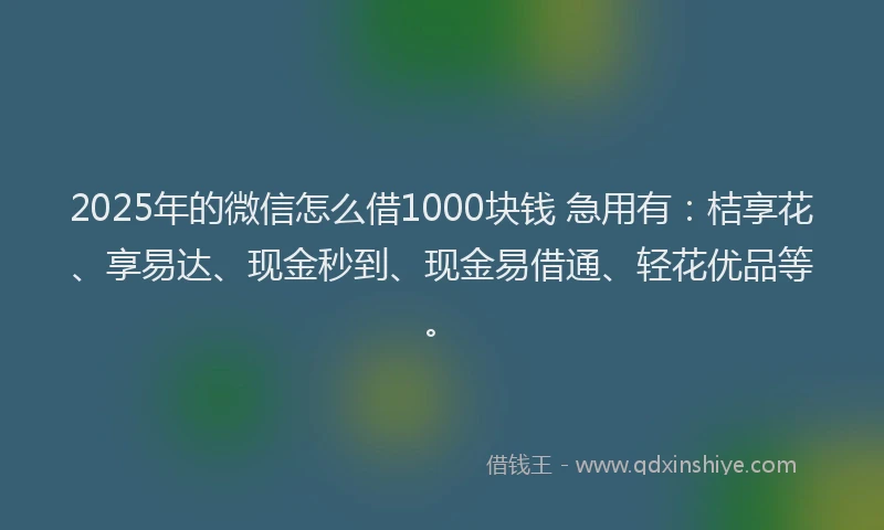 2025年的微信怎么借1000块钱 急用有：桔享花、享易达、现金秒到、现金易借通、轻花优品等。