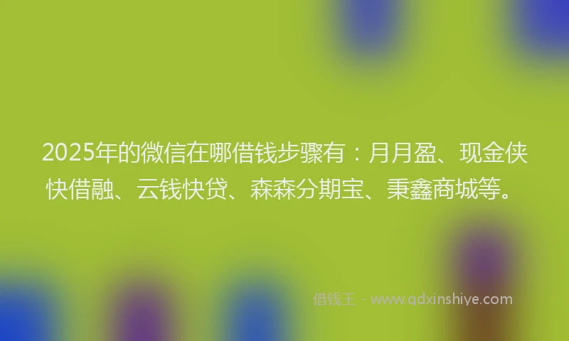 2025年的微信在哪借钱步骤有：月月盈、现金侠快借融、云钱快贷、森森分期宝、秉鑫商城等。