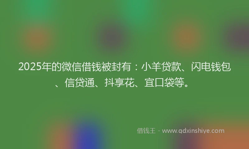 2025年的微信借钱被封有：小羊贷款、闪电钱包、信贷通、抖享花、宜口袋等。
