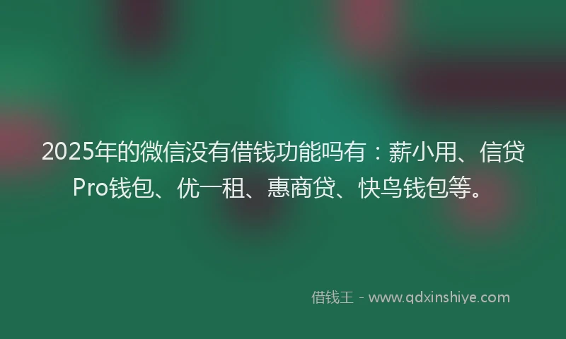 2025年的微信没有借钱功能吗有：薪小用、信贷Pro钱包、优一租、惠商贷、快鸟钱包等。
