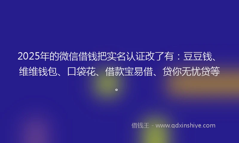 2025年的微信借钱把实名认证改了有：豆豆钱、维维钱包、口袋花、借款宝易借、贷你无忧贷等。