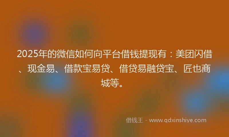 2025年的微信如何向平台借钱提现有：美团闪借、现金易、借款宝易贷、借贷易融贷宝、匠也商城等。