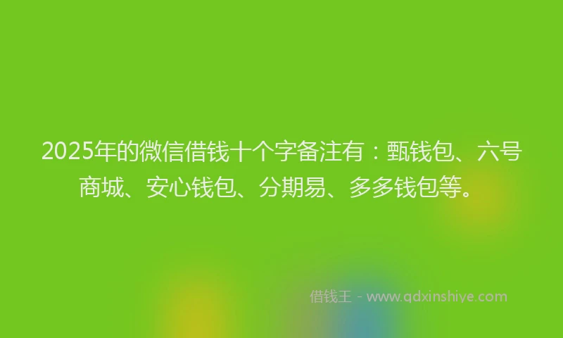2025年的微信借钱十个字备注有：甄钱包、六号商城、安心钱包、分期易、多多钱包等。