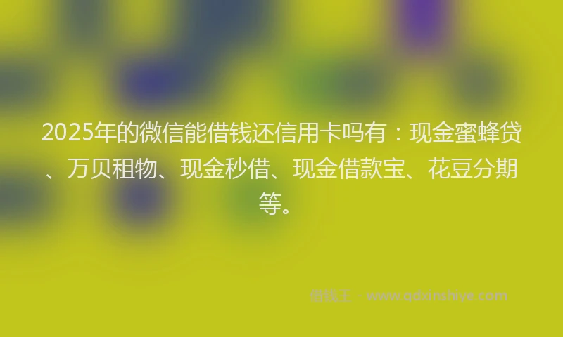 2025年的微信能借钱还信用卡吗有：现金蜜蜂贷、万贝租物、现金秒借、现金借款宝、花豆分期等。