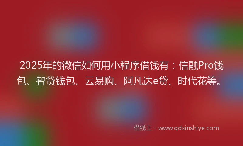 2025年的微信如何用小程序借钱有：信融Pro钱包、智贷钱包、云易购、阿凡达e贷、时代花等。