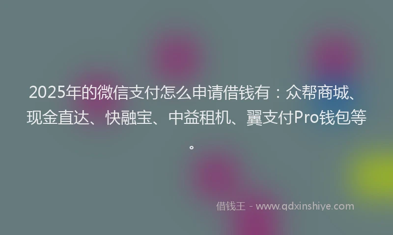 2025年的微信支付怎么申请借钱有：众帮商城、现金直达、快融宝、中益租机、翼支付Pro钱包等。