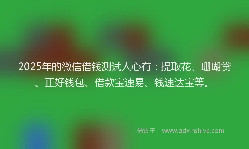 2025年的微信借钱测试人心有：提取花、珊瑚贷、正好钱包、借款宝速易、钱速达宝等。