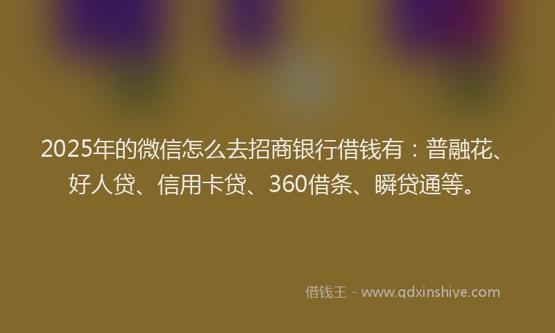 2025年的微信怎么去招商银行借钱有：普融花、好人贷、信用卡贷、360借条、瞬贷通等。