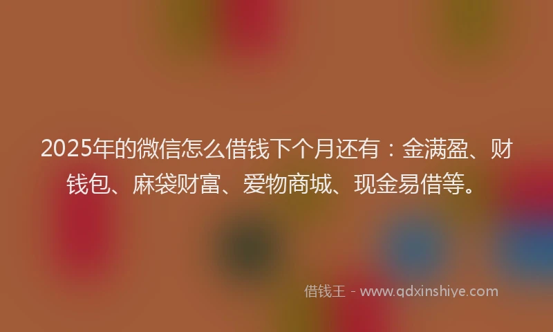 2025年的微信怎么借钱下个月还有：金满盈、财钱包、麻袋财富、爱物商城、现金易借等。