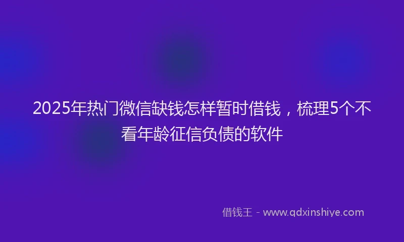 2025年热门微信缺钱怎样暂时借钱，梳理5个不看年龄征信负债的软件