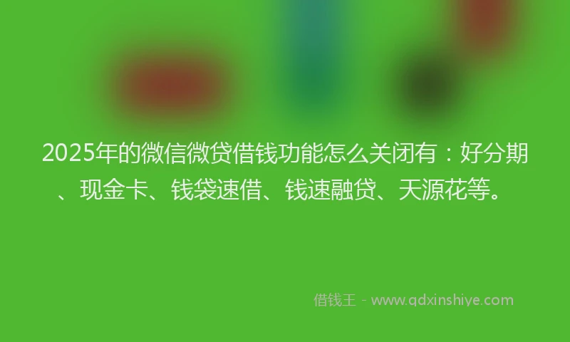 2025年的微信微贷借钱功能怎么关闭有：好分期、现金卡、钱袋速借、钱速融贷、天源花等。