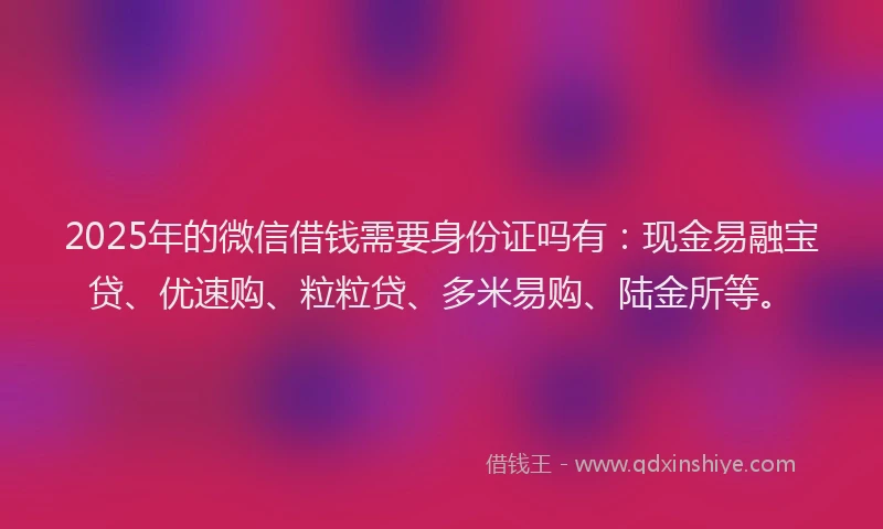 2025年的微信借钱需要身份证吗有：现金易融宝贷、优速购、粒粒贷、多米易购、陆金所等。