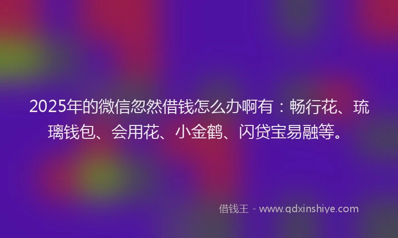 2025年的微信忽然借钱怎么办啊有：畅行花、琉璃钱包、会用花、小金鹤、闪贷宝易融等。