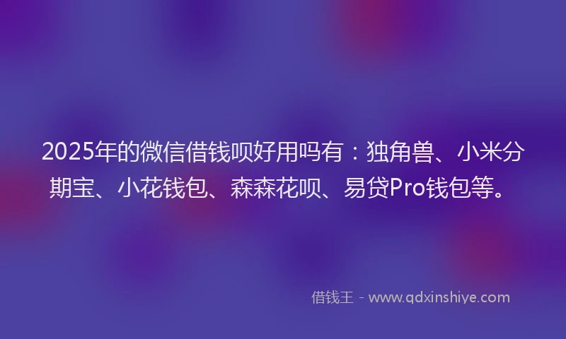 2025年的微信借钱呗好用吗有：独角兽、小米分期宝、小花钱包、森森花呗、易贷Pro钱包等。