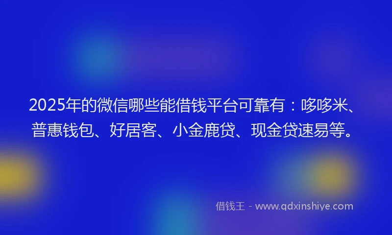 2025年的微信哪些能借钱平台可靠有：哆哆米、普惠钱包、好居客、小金鹿贷、现金贷速易等。