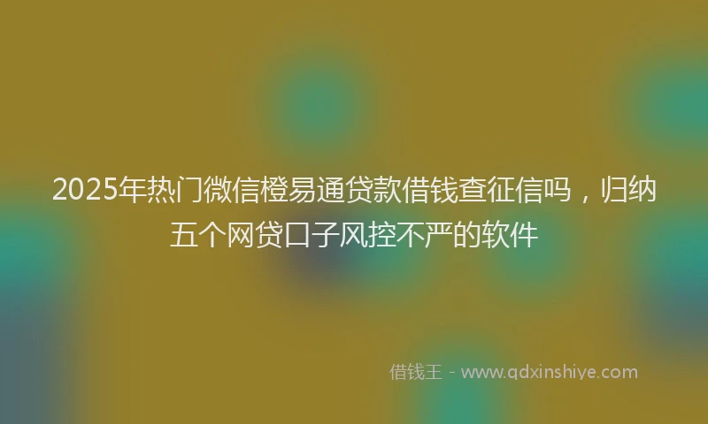 2025年热门微信橙易通贷款借钱查征信吗，归纳五个网贷口子风控不严的软件
