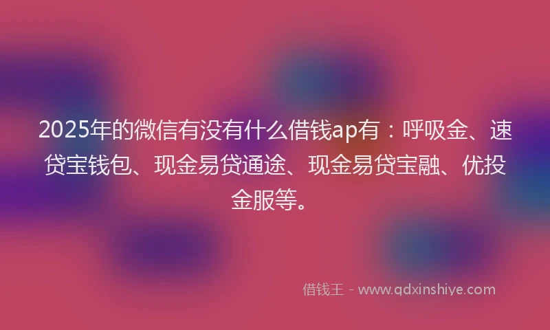 2025年的微信有没有什么借钱ap有：呼吸金、速贷宝钱包、现金易贷通途、现金易贷宝融、优投金服等。