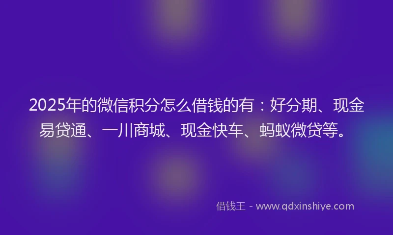 2025年的微信积分怎么借钱的有：好分期、现金易贷通、一川商城、现金快车、蚂蚁微贷等。