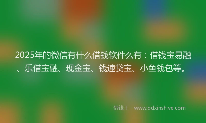 2025年的微信有什么借钱软件么有：借钱宝易融、乐借宝融、现金宝、钱速贷宝、小鱼钱包等。