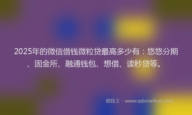 2025年的微信借钱微粒贷最高多少有：悠悠分期、固金所、融通钱包、想借、读秒贷等。