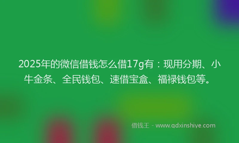 2025年的微信借钱怎么借17g有：现用分期、小牛金条、全民钱包、速借宝盒、福禄钱包等。
