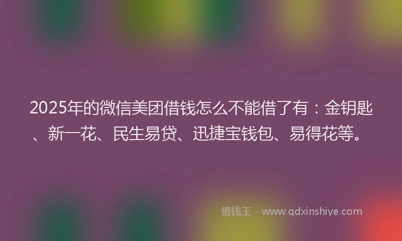 2025年的微信美团借钱怎么不能借了有：金钥匙、新一花、民生易贷、迅捷宝钱包、易得花等。