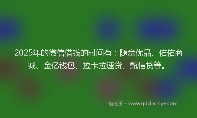 2025年的微信借钱的时间有：随意优品、佑佑商城、金亿钱包、拉卡拉速贷、甄信贷等。