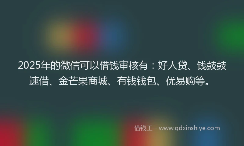 2025年的微信可以借钱审核有：好人贷、钱鼓鼓速借、金芒果商城、有钱钱包、优易购等。