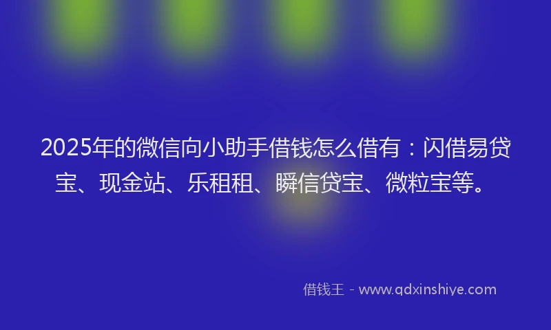 2025年的微信向小助手借钱怎么借有：闪借易贷宝、现金站、乐租租、瞬信贷宝、微粒宝等。