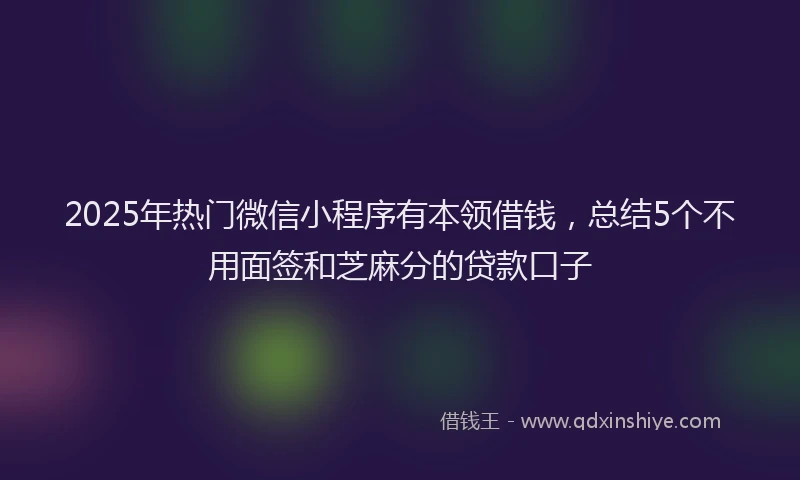 2025年热门微信小程序有本领借钱，总结5个不用面签和芝麻分的贷款口子
