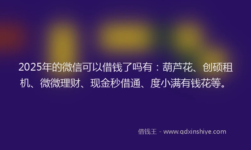 2025年的微信可以借钱了吗有：葫芦花、创硕租机、微微理财、现金秒借通、度小满有钱花等。
