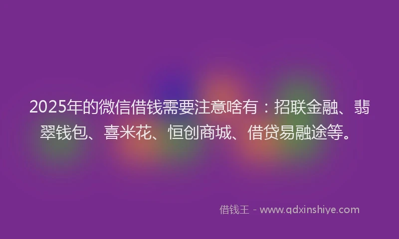 2025年的微信借钱需要注意啥有：招联金融、翡翠钱包、喜米花、恒创商城、借贷易融途等。